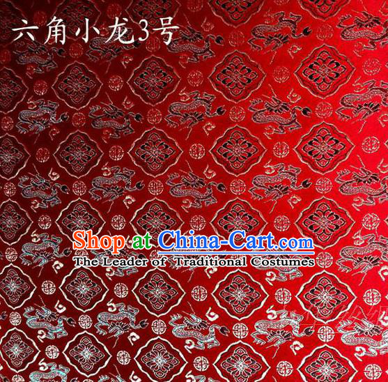 Traditional Asian Chinese Handmade Embroidery Dragons Red Satin Silk Fabric, Top Grade Nanjing Brocade Tang Suit Hanfu Clothing Fabric Cheongsam Cloth Material