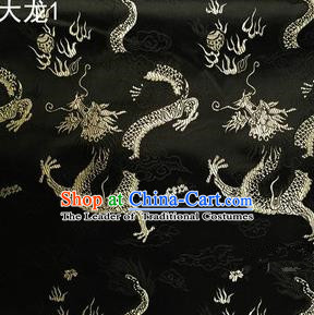Traditional Asian Chinese Handmade Embroidery Dragons Satin Tang Suit Black Silk Fabric, Top Grade Nanjing Brocade Ancient Costume Hanfu Clothing Fabric Cheongsam Cloth Material