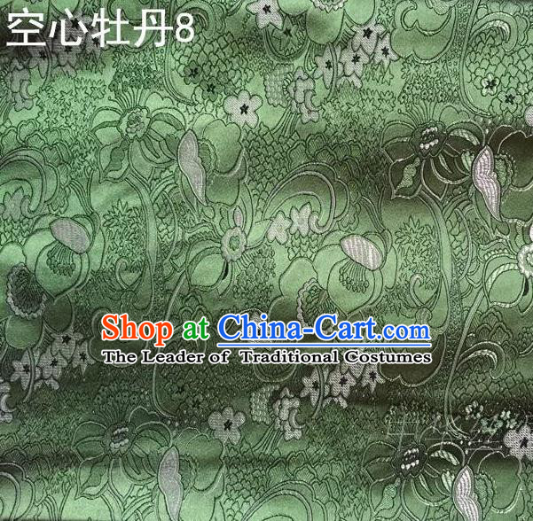Traditional Asian Chinese Handmade Embroidery Peony Flowers Satin Tang Suit Green Silk Fabric, Top Grade Nanjing Brocade Ancient Costume Hanfu Clothing Fabric Cheongsam Cloth Material