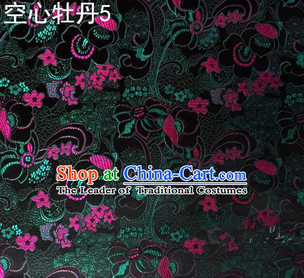 Traditional Asian Chinese Handmade Embroidery Peony Flowers Satin Tang Suit Deep Green Silk Fabric, Top Grade Nanjing Brocade Ancient Costume Hanfu Clothing Fabric Cheongsam Cloth Material