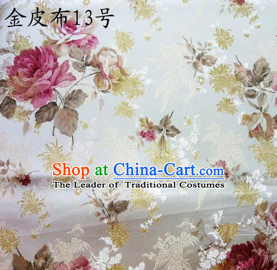 Traditional Asian Chinese Handmade Printing Pink Peony Satin Tang Suit Fabric, Nanjing Brocade Ancient Costume Hanfu Cheongsam Cloth Material
