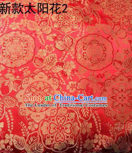 Traditional Asian Chinese Handmade Embroidery Flowers Silk Satin Tang Suit Red Fabric, Nanjing Brocade Ancient Costume Hanfu Cheongsam Cloth Material
