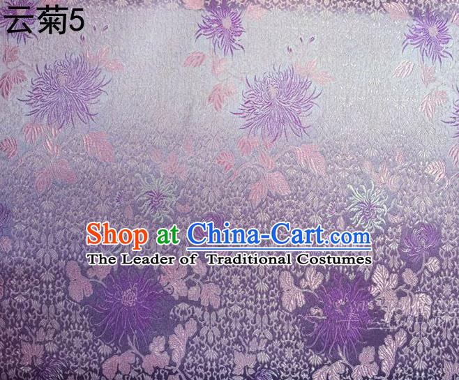 Traditional Asian Chinese Handmade Jacquard Weave Embroidery Chrysanthemum Satin Tang Suit Lilac Silk Fabric, Top Grade Nanjing Brocade Ancient Costume Hanfu Clothing Fabric Cheongsam Cloth Material
