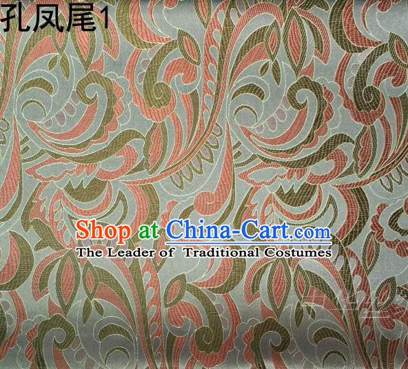 Traditional Asian Chinese Handmade Embroidery Ombre Flowers Satin Tang Suit Grass Green Silk Fabric, Top Grade Nanjing Brocade Ancient Costume Hanfu Clothing Fabric Cheongsam Cloth Material