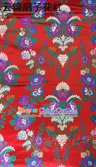 Traditional Asian Chinese Handmade Embroidery Flowers Satin Tang Suit Red Silk Fabric, Top Grade Nanjing Brocade Ancient Wedding Costume Hanfu Clothing Cheongsam Cloth Material