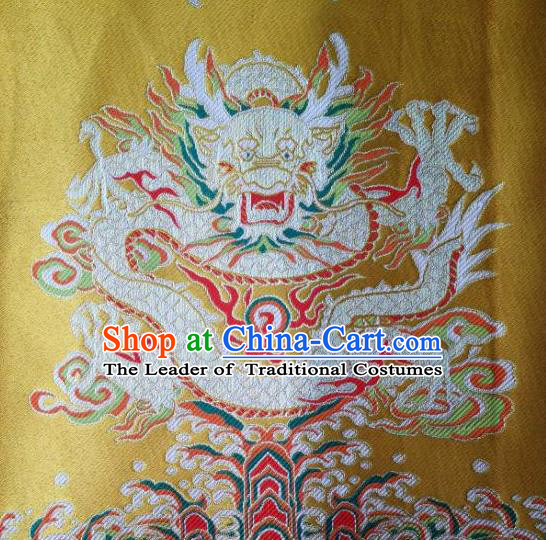 Traditional Asian Chinese Handmade Embroidery Dragons Satin Xiuhe Suit Yellow Silk Fabric, Top Grade Nanjing Brocade Ancient Wedding Costume Hanfu Clothing Cheongsam Cloth Material