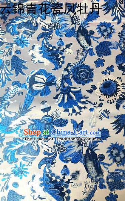 Traditional Asian Chinese Handmade Embroidery Peony Silk Satin Tang Suit Fabric, Nanjing Brocade Ancient Costume Hanfu Cheongsam Cloth Material