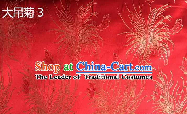Traditional Asian Chinese Handmade Embroidery Chrysanthemum Flowers Silk Satin Tang Suit Red Tibetan Fabric, Nanjing Brocade Ancient Costume Hanfu Cheongsam Cloth Material