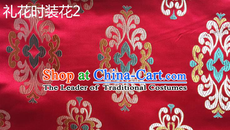 Traditional Asian Chinese Handmade Embroidery Fireworks Silk Satin Tang Suit Red Fabric, Nanjing Brocade Ancient Costume Hanfu Cheongsam Cloth Material