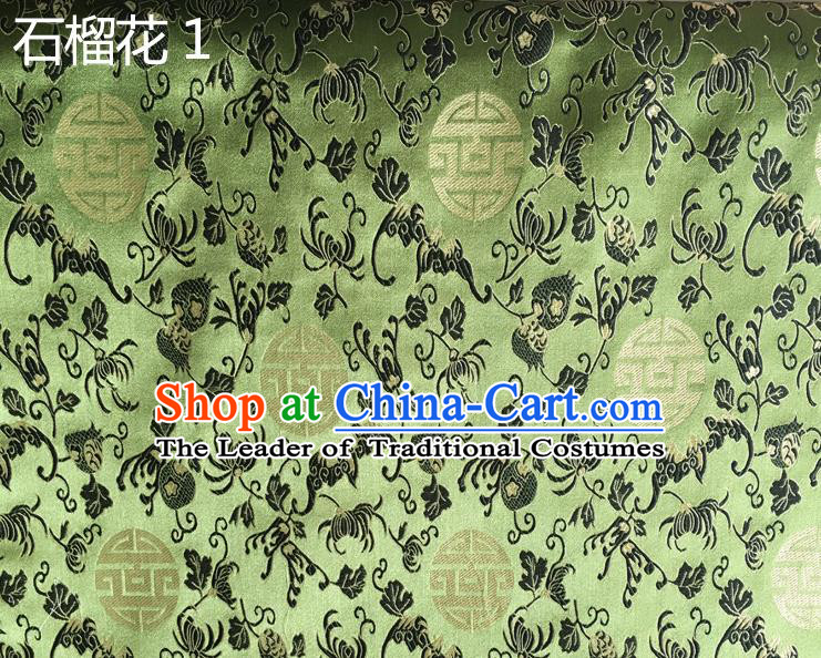 Traditional Asian Chinese Handmade Embroidery Pomegranate Flower Silk Satin Tang Suit Green Fabric, Nanjing Brocade Ancient Costume Hanfu Cheongsam Cloth Material