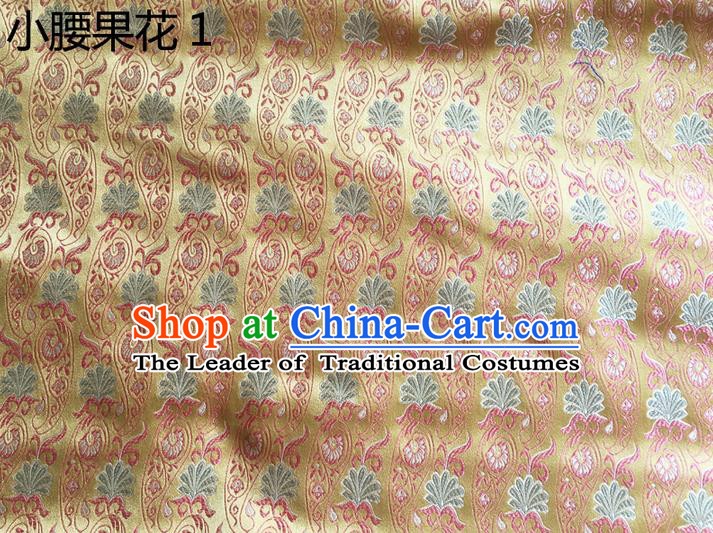 Traditional Asian Chinese Handmade Embroidery Paisley Flowers Silk Satin Tang Suit Golden Fabric, Nanjing Brocade Ancient Costume Hanfu Cheongsam Cloth Material