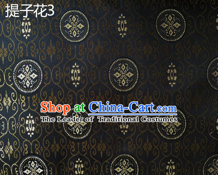Traditional Asian Chinese Handmade Embroidery Raisins Flowers Silk Satin Tang Suit Black Fabric Drapery, Nanjing Brocade Ancient Costume Hanfu Cheongsam Cloth Material