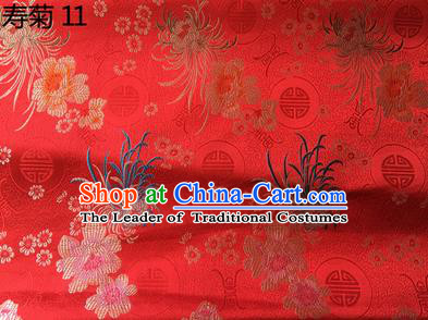 Traditional Asian Chinese Handmade Embroidery Marguerite Flowers Silk Satin Tang Suit Red Fabric Drapery, Nanjing Brocade Ancient Costume Hanfu Cheongsam Cloth Material