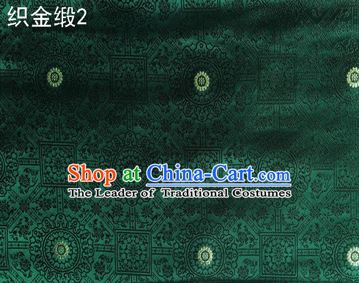 Traditional Asian Chinese Handmade Embroidery Silk Tapestry Satin Tang Suit Green Fabric Drapery, Nanjing Brocade Ancient Costume Hanfu Cheongsam Cloth Material