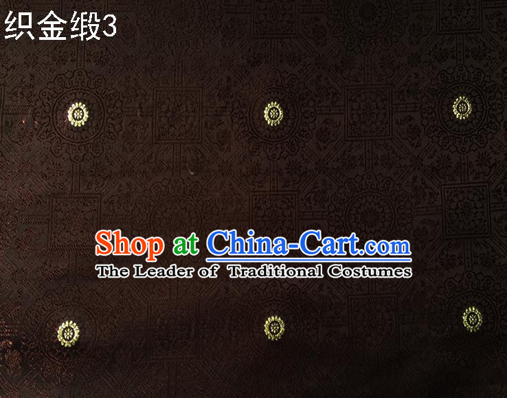Traditional Asian Chinese Handmade Embroidery Silk Tapestry Satin Tang Suit Brown Fabric Drapery, Nanjing Brocade Ancient Costume Hanfu Cheongsam Cloth Material