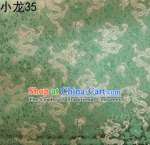 Traditional Asian Chinese Handmade Embroidery Dragons Silk Tapestry Tibetan Clothing Green Fabric Drapery, Top Grade Nanjing Brocade Cheongsam Cloth Material