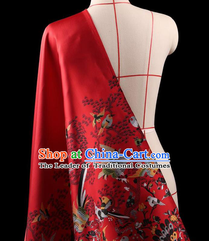 Traditional Asian Chinese Handmade Embroidery Dress Silk Satin Red Fabric Drapery, Top Grade Nanjing Brocade Ancient Costume Cheongsam Cloth Material