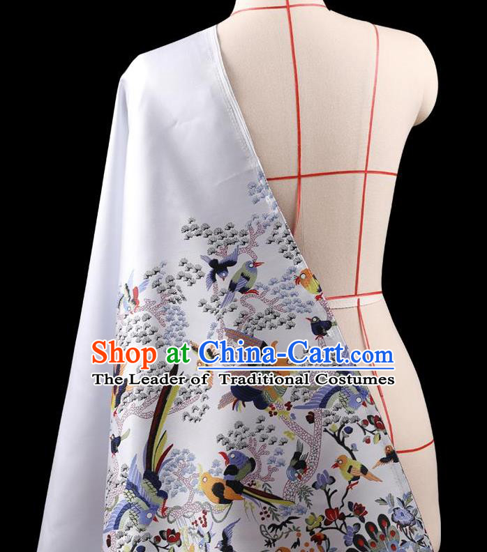 Traditional Asian Chinese Handmade Embroidery Dress Silk Satin White Fabric Drapery, Top Grade Nanjing Brocade Ancient Costume Cheongsam Cloth Material