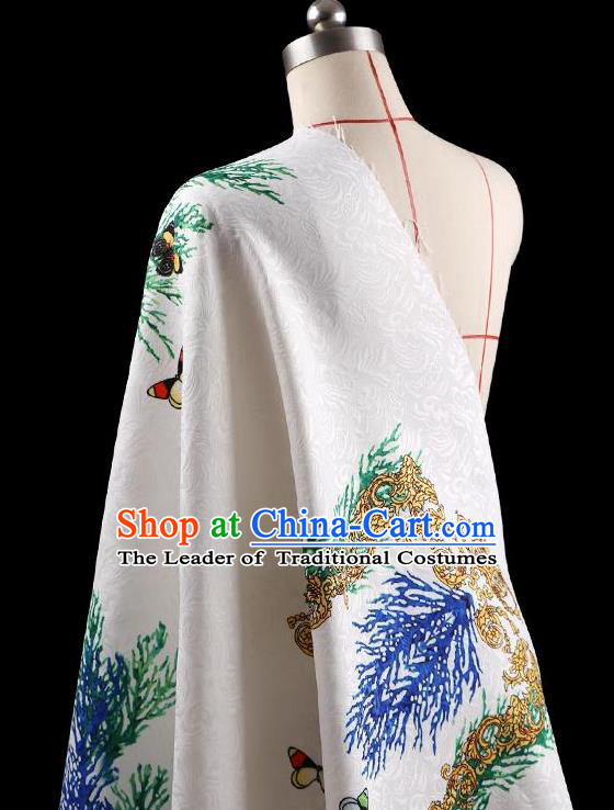 Traditional Asian Chinese Handmade Printing Peacock Dress Silk Satin Fabric Drapery, Top Grade Nanjing Brocade Ancient Costume Cheongsam Cloth Material