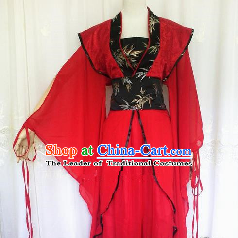 Asian Chinese Traditional Cospaly Han Dynasty Princess Costume, China Elegant Hanfu Fairy Red Dress for Women