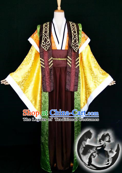 Asian Chinese Traditional Cospaly Three Kingdoms Zhou yu  Costume, China Elegant Hanfu Prince Clothing for Men