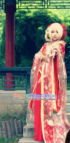 Asian Chinese Traditional Cospaly Tang Dynasty Imperial Consort Costume, China Elegant Hanfu Princess Wedding Red Dress for Women