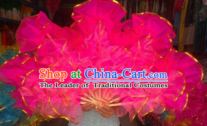 Pure Silk Traditional Chinese Fans Oriental Rosy Maple Leaf Fan Folk Dance Cultural Yangko Dance Hand Fan