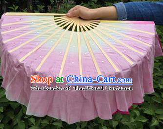 Pure Silk Traditional Chinese Fans Oriental Pink Ribbon Jasmine Flower Fan Folk Dance Cultural Yangko Dance Hand Fan