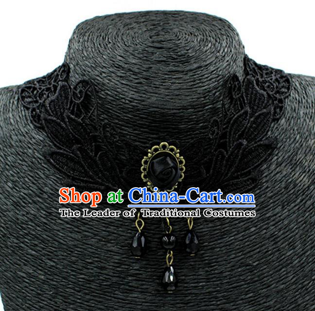 Traditional Chinese Accessories Black Lace Tassel Necklace for Women