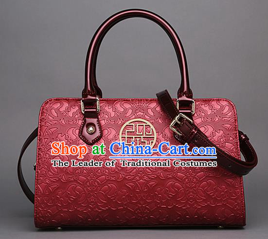 Traditional Handmade Asian Chinese Element Knurling Clutch Bags Shoulder Bag National Red Handbag for Women