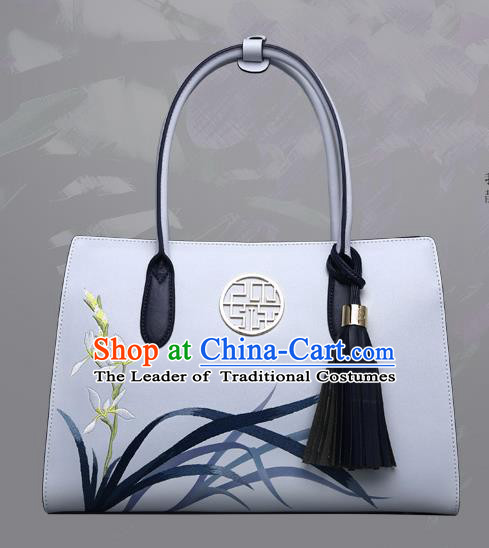 Traditional Handmade Asian Chinese Element Clutch Bags Shoulder Bag National Embroidery Orchid Handbag for Women