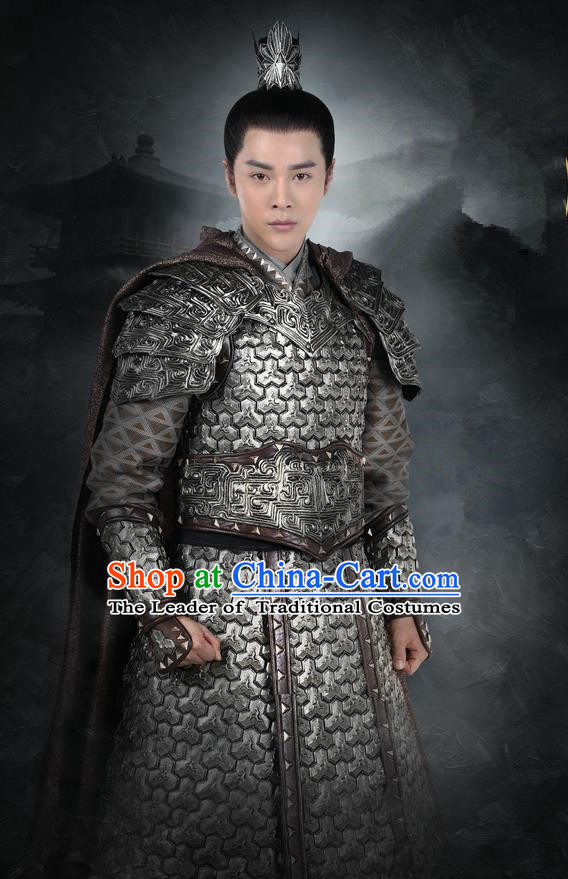 Asian Chinese Traditional Ancient General Prince Corselet Costume, Lost Love In Times China Northern and Southern Dynasties Warrior Soldiers Armour Clothing