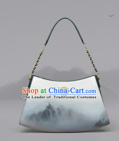 Traditional Handmade Asian Chinese Element Clutch Bags Shoulder Bag National Ink Painting Handbag for Women