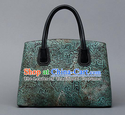 Traditional Handmade Asian Chinese Element Clutch Bags Shoulder Bag National Bronze Pattern Green Handbag for Women