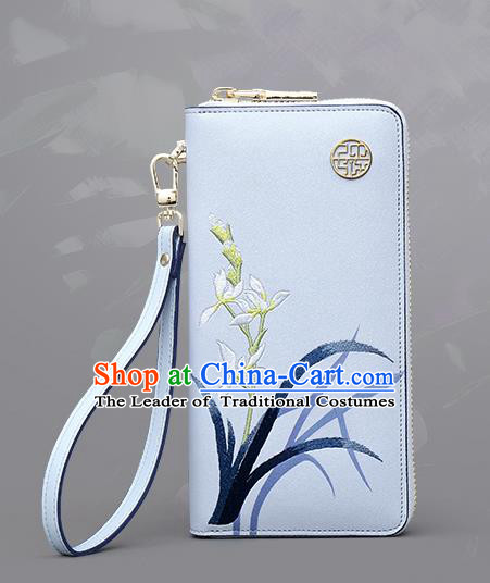 Traditional Handmade Asian Chinese Element Embroidery Orchid Wallet National Handbag Purse for Women
