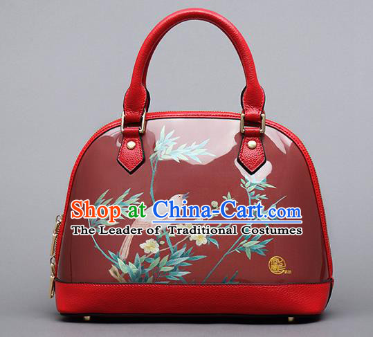 Traditional Handmade Asian Chinese Element Clutch Bags Shoulder Bag National Embroidery Birds Shell Red Handbag for Women