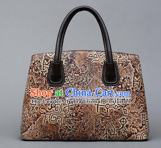 Traditional Handmade Asian Chinese Element Clutch Bags Shoulder Bag National Bronze Pattern Brown Handbag for Women