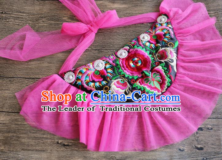 Traditional Handmade Chinese National Embroidery Miao Nationality Waist Pocket Pink Belt for Women
