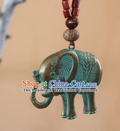Traditional Handmade Chinese National Miao Nationality Embroidery Tassel Elephant Necklace for Women