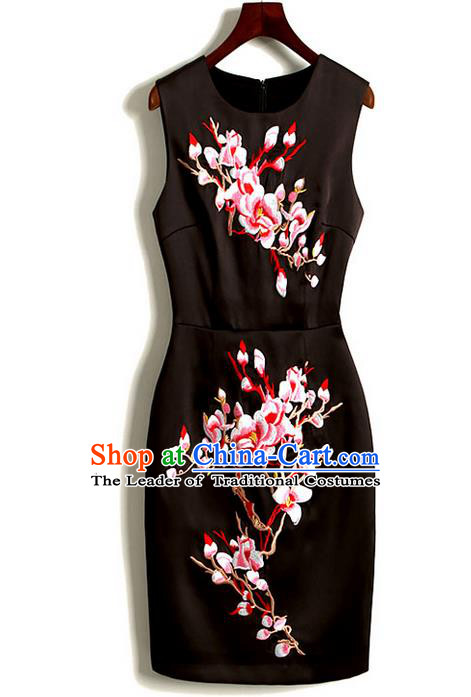 Traditional Chinese National Costume Cheongsam Dress, Elegant Hanfu Tang Suit Embroidered Dress for Women