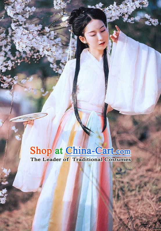 Traditional Ancient Chinese Costume Young Lady Slant Opening Ru Skirt, Elegant Hanfu Clothing Chinese Jin Dynasty Imperial Princess Wide Sleeve Dress Clothing for Women