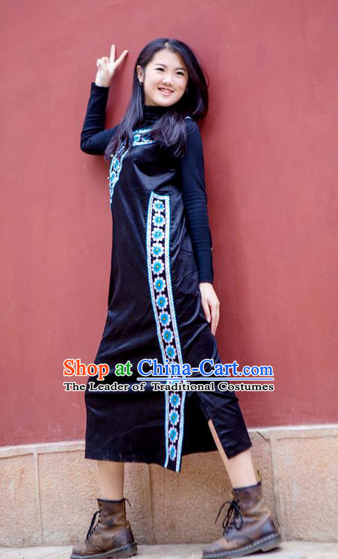 Traditional Ancient Chinese Miao Minority Embroidered Clothing Cheongsam Dress Hair Accessories Headwear for Women