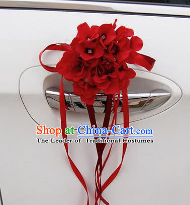 Top Grade Wedding Accessories Red Pincushion Decoration, China Style Wedding Car Ornament Flowers Bride Long Ribbon Garlands