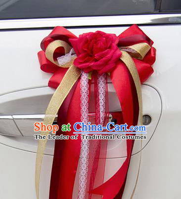 Top Grade Wedding Accessories Decoration, China Style Wedding Car Ornament Bowknot Flowers Bride Red Silk Ribbon Garlands