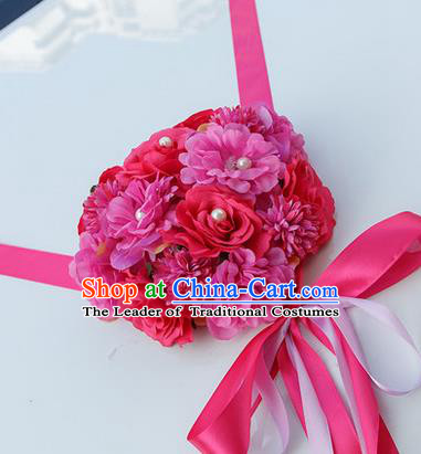 Top Grade Wedding Accessories Decoration, China Style Wedding Car Bowknot Rosy Rose Flowers Ribbon Garlands Ornaments