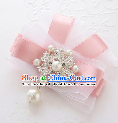 Top Grade Classical Wedding Pink Silk Flowers, Bride Emulational Corsage Bridesmaid Bowknot Brooch Flowers for Women