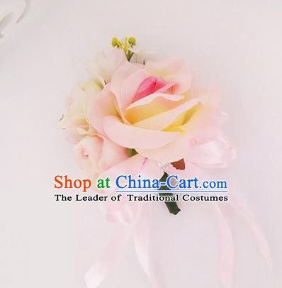 Top Grade Classical Wedding Pink Silk Flowers, Bride Emulational Corsage Bridesmaid Brooch Rose Flowers for Women