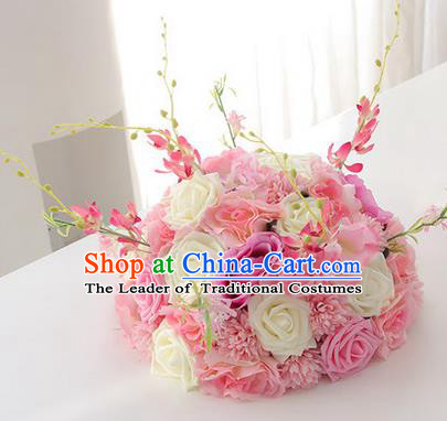 Top Grade Classical Wedding White and Pink Flowers, Bride Holding Emulational Flowers, Hand Tied Bouquet Flowers for Women