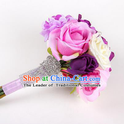 Top Grade Classical Wedding Silk Rosy Flowers, Bride Holding Emulational Flowers, Hand Tied Bouquet Flowers for Women