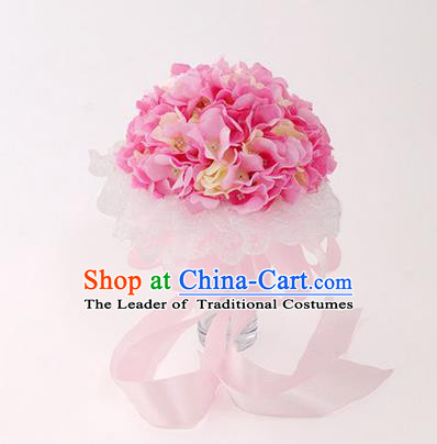 Top Grade Classical Wedding Silk Flowers, Bride Holding Emulational Pink Flowers Ball, Hand Tied Bouquet Flowers for Women